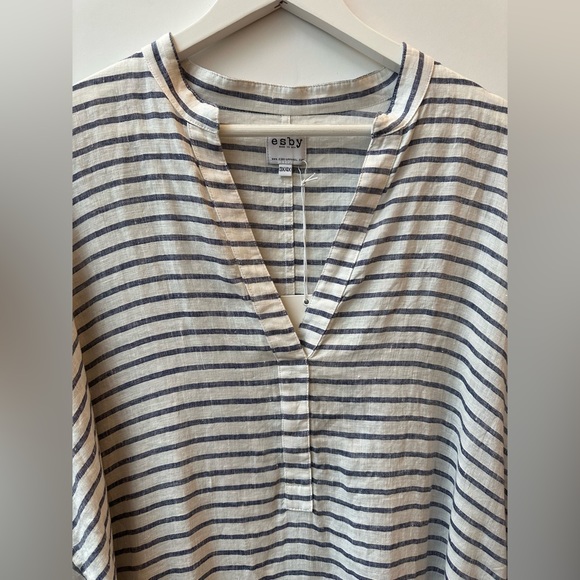 ESBY APPAREL- Gemma Sheer Striped 100% Linen Maxi Caftan Dress - 3X / 4X - Picture 8 of 15